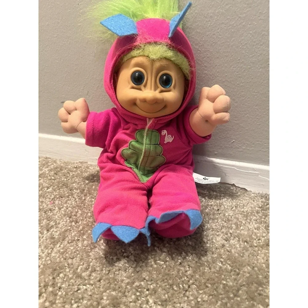 Vintage 90s RUSS Berrie Troll Doll In Dinosaur Costume Pajamas